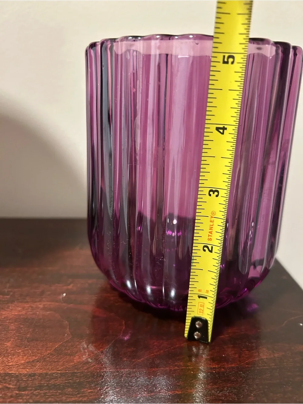 Teleflora Amethyst Purple Ribbed Glass Tealight Candle Holder Vase